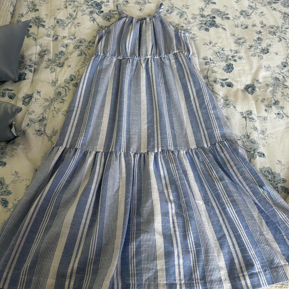 Wonder Nation Blue and White Striped Dress - Size Medium (7/8)